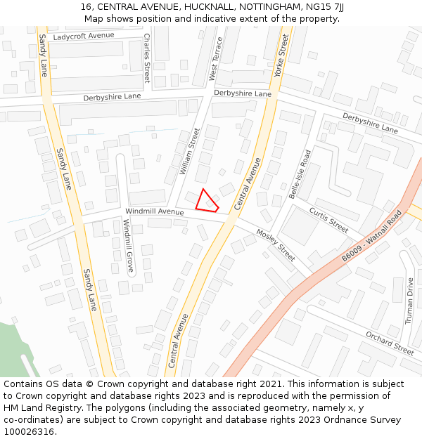 16, CENTRAL AVENUE, HUCKNALL, NOTTINGHAM, NG15 7JJ: Location map and indicative extent of plot