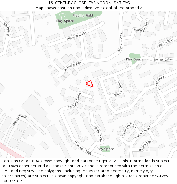 16, CENTURY CLOSE, FARINGDON, SN7 7YS: Location map and indicative extent of plot