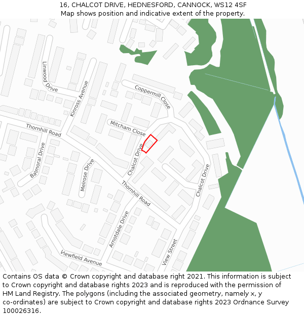 16, CHALCOT DRIVE, HEDNESFORD, CANNOCK, WS12 4SF: Location map and indicative extent of plot