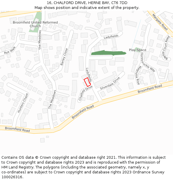 16, CHALFORD DRIVE, HERNE BAY, CT6 7DD: Location map and indicative extent of plot