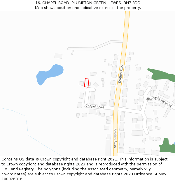 16, CHAPEL ROAD, PLUMPTON GREEN, LEWES, BN7 3DD: Location map and indicative extent of plot