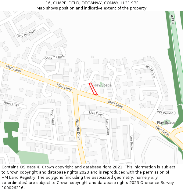 16, CHAPELFIELD, DEGANWY, CONWY, LL31 9BF: Location map and indicative extent of plot