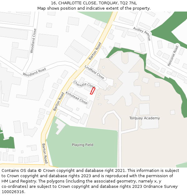 16, CHARLOTTE CLOSE, TORQUAY, TQ2 7NL: Location map and indicative extent of plot