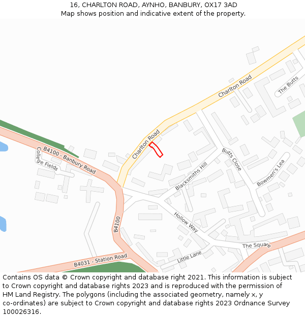 16, CHARLTON ROAD, AYNHO, BANBURY, OX17 3AD: Location map and indicative extent of plot