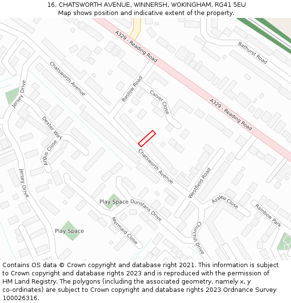 16, CHATSWORTH AVENUE, WINNERSH, WOKINGHAM, RG41 5EU: Location map and indicative extent of plot