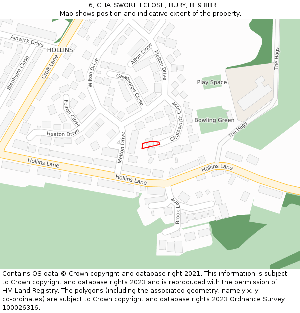 16, CHATSWORTH CLOSE, BURY, BL9 8BR: Location map and indicative extent of plot