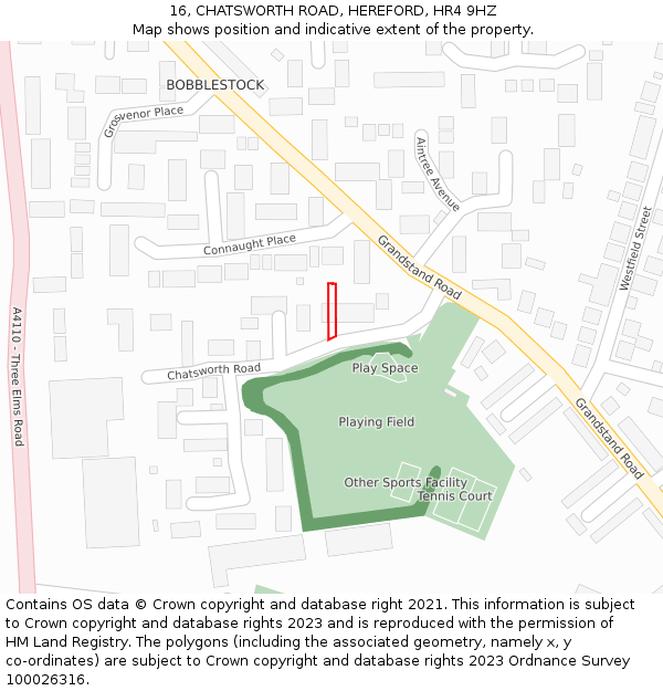 16, CHATSWORTH ROAD, HEREFORD, HR4 9HZ: Location map and indicative extent of plot