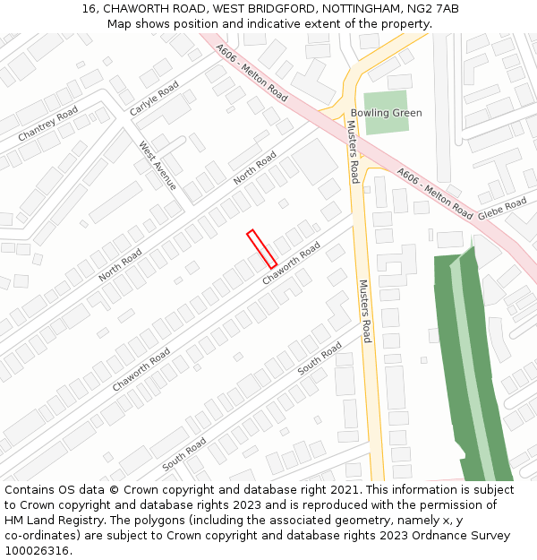 16, CHAWORTH ROAD, WEST BRIDGFORD, NOTTINGHAM, NG2 7AB: Location map and indicative extent of plot