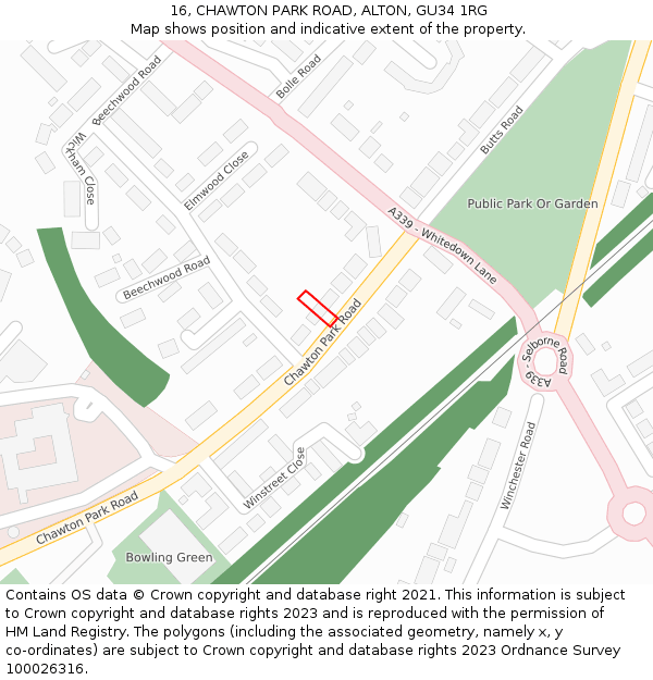 16, CHAWTON PARK ROAD, ALTON, GU34 1RG: Location map and indicative extent of plot