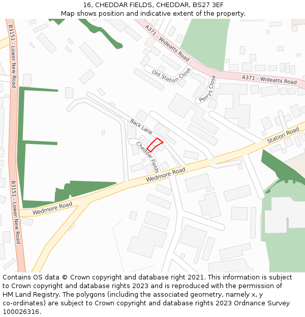16, CHEDDAR FIELDS, CHEDDAR, BS27 3EF: Location map and indicative extent of plot