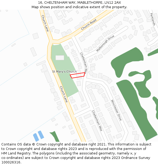 16, CHELTENHAM WAY, MABLETHORPE, LN12 2AX: Location map and indicative extent of plot