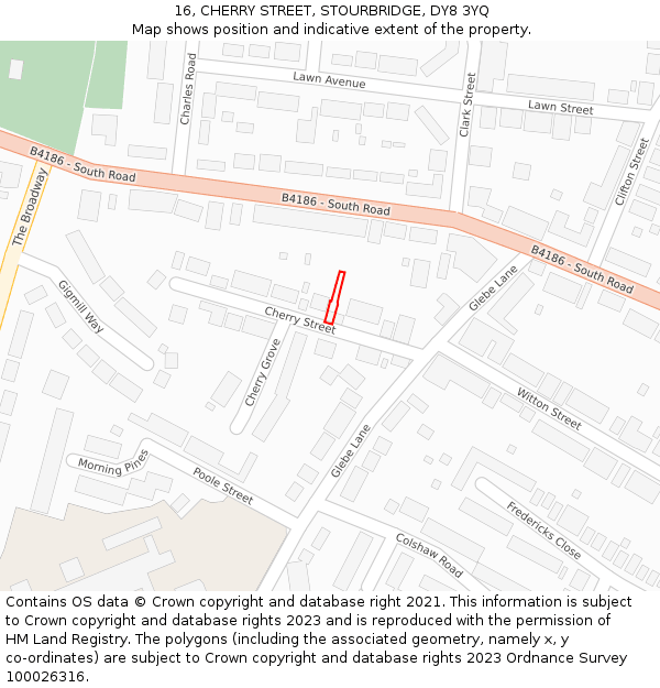 16, CHERRY STREET, STOURBRIDGE, DY8 3YQ: Location map and indicative extent of plot