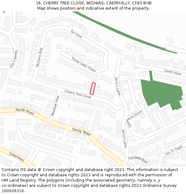 16, CHERRY TREE CLOSE, BEDWAS, CAERPHILLY, CF83 8HB: Location map and indicative extent of plot