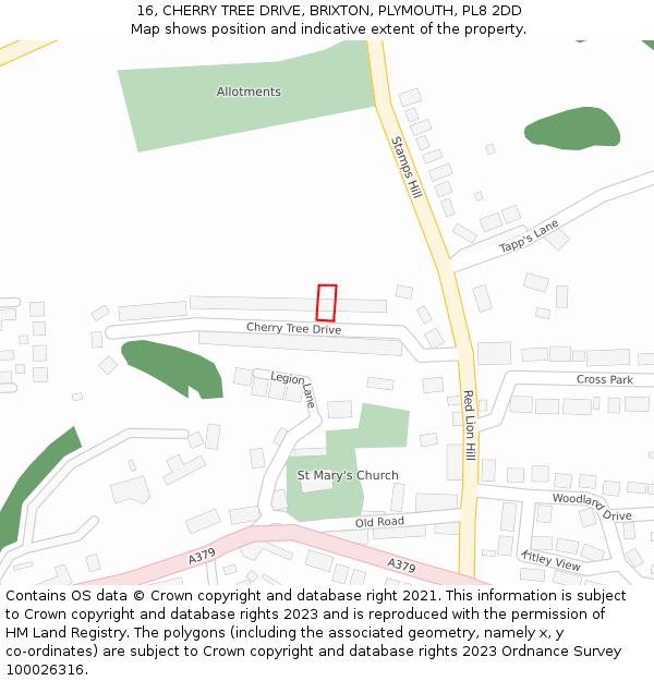 16, CHERRY TREE DRIVE, BRIXTON, PLYMOUTH, PL8 2DD: Location map and indicative extent of plot