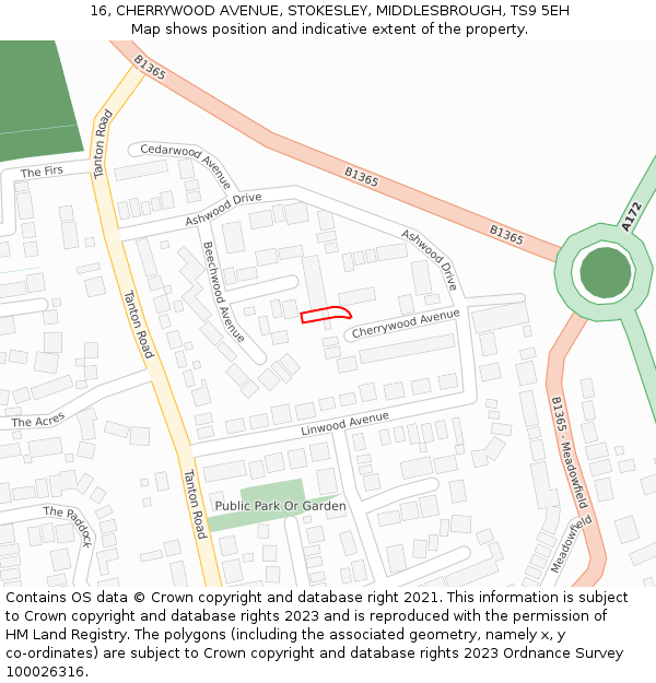 16, CHERRYWOOD AVENUE, STOKESLEY, MIDDLESBROUGH, TS9 5EH: Location map and indicative extent of plot