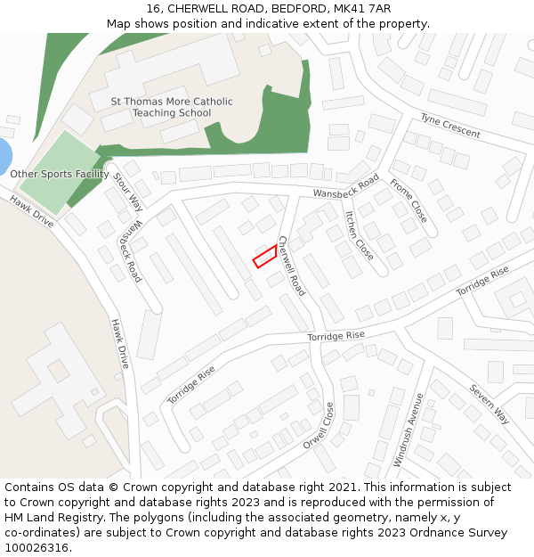 16, CHERWELL ROAD, BEDFORD, MK41 7AR: Location map and indicative extent of plot