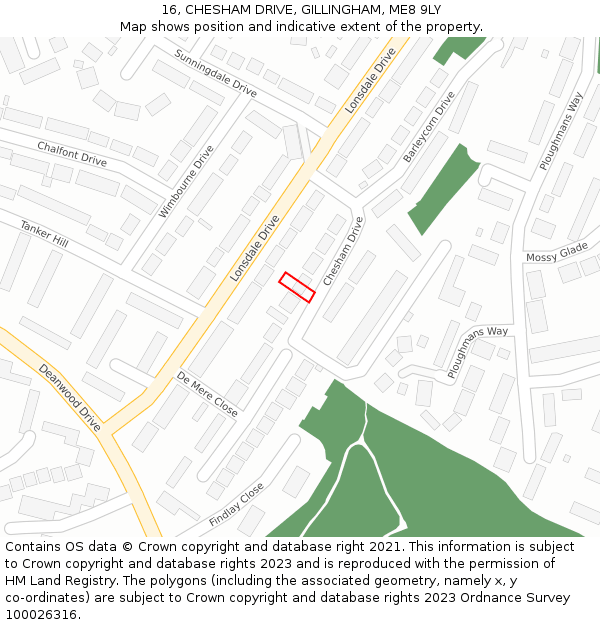 16, CHESHAM DRIVE, GILLINGHAM, ME8 9LY: Location map and indicative extent of plot