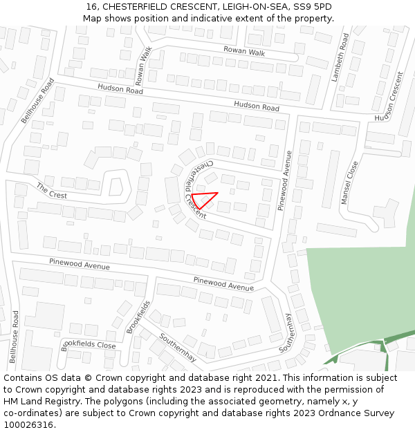 16, CHESTERFIELD CRESCENT, LEIGH-ON-SEA, SS9 5PD: Location map and indicative extent of plot