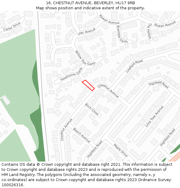 16, CHESTNUT AVENUE, BEVERLEY, HU17 9RB: Location map and indicative extent of plot