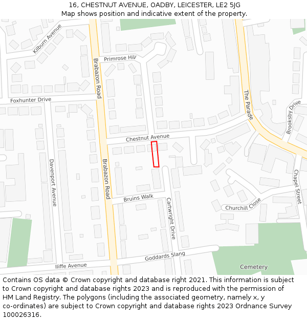 16, CHESTNUT AVENUE, OADBY, LEICESTER, LE2 5JG: Location map and indicative extent of plot