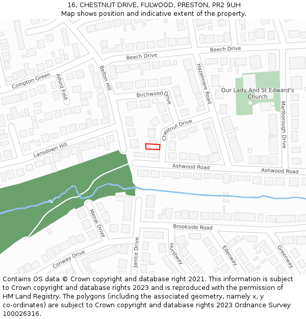 16, CHESTNUT DRIVE, FULWOOD, PRESTON, PR2 9UH: Location map and indicative extent of plot