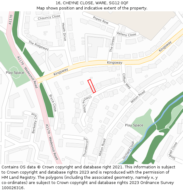 16, CHEYNE CLOSE, WARE, SG12 0QF: Location map and indicative extent of plot