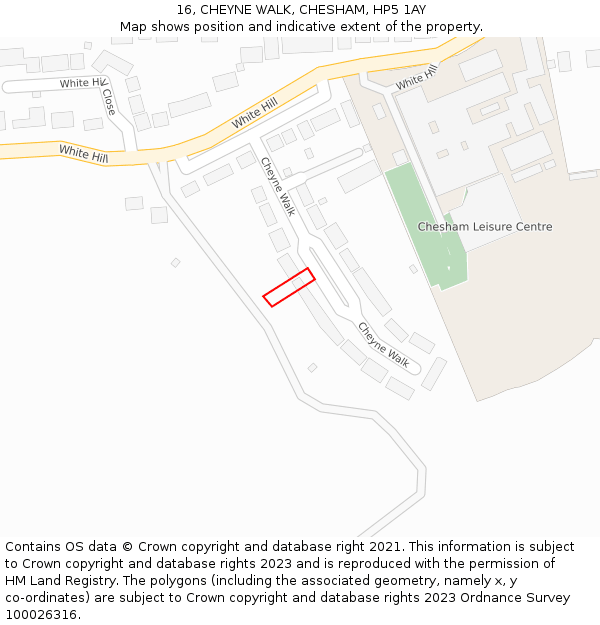 16, CHEYNE WALK, CHESHAM, HP5 1AY: Location map and indicative extent of plot