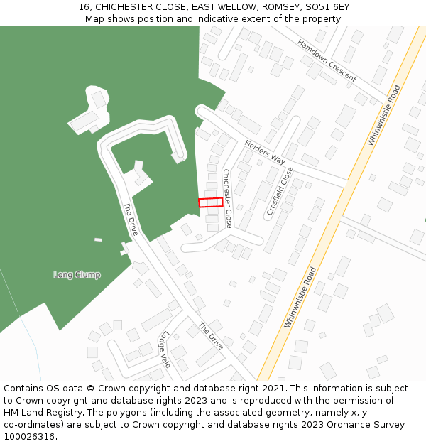 16, CHICHESTER CLOSE, EAST WELLOW, ROMSEY, SO51 6EY: Location map and indicative extent of plot