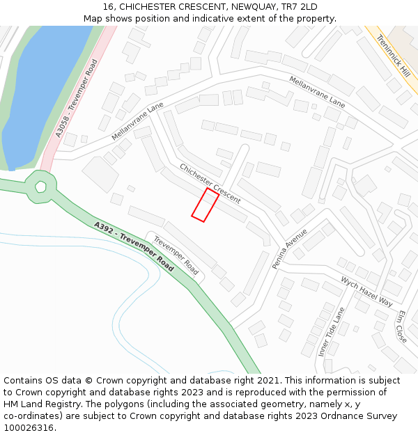 16, CHICHESTER CRESCENT, NEWQUAY, TR7 2LD: Location map and indicative extent of plot