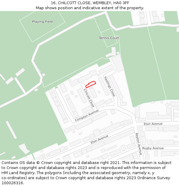 16, CHILCOTT CLOSE, WEMBLEY, HA0 3FF: Location map and indicative extent of plot