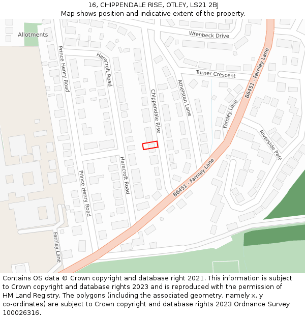 16, CHIPPENDALE RISE, OTLEY, LS21 2BJ: Location map and indicative extent of plot