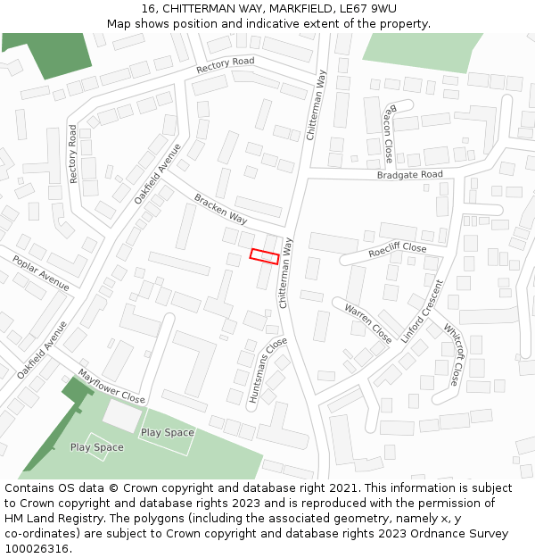 16, CHITTERMAN WAY, MARKFIELD, LE67 9WU: Location map and indicative extent of plot