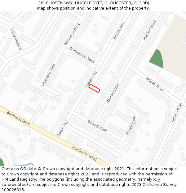 16, CHOSEN WAY, HUCCLECOTE, GLOUCESTER, GL3 3BJ: Location map and indicative extent of plot