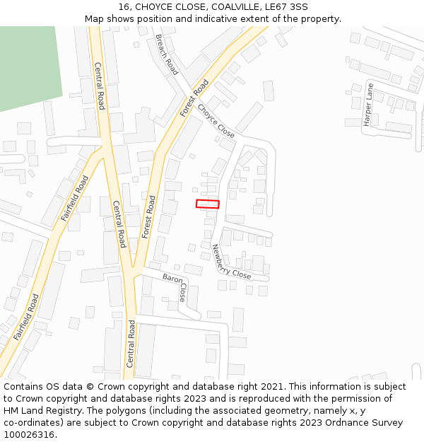 16, CHOYCE CLOSE, COALVILLE, LE67 3SS: Location map and indicative extent of plot