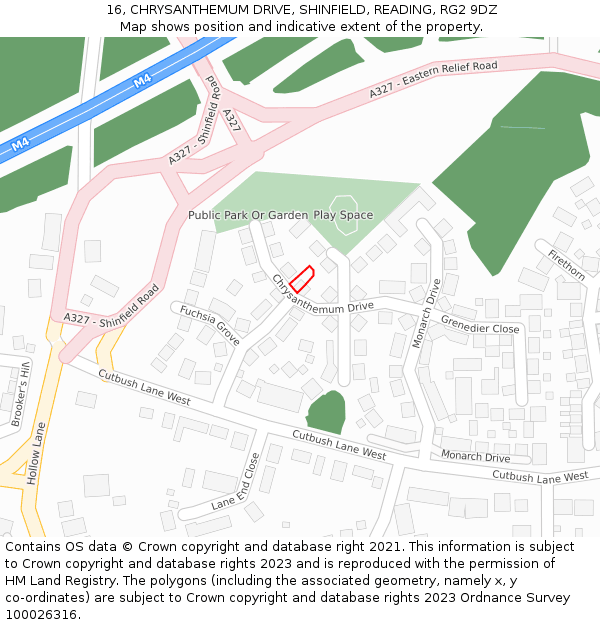 16, CHRYSANTHEMUM DRIVE, SHINFIELD, READING, RG2 9DZ: Location map and indicative extent of plot