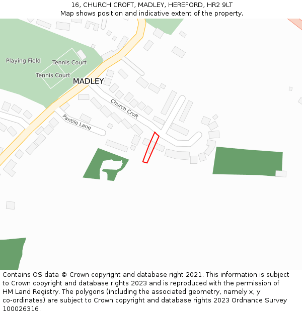 16, CHURCH CROFT, MADLEY, HEREFORD, HR2 9LT: Location map and indicative extent of plot