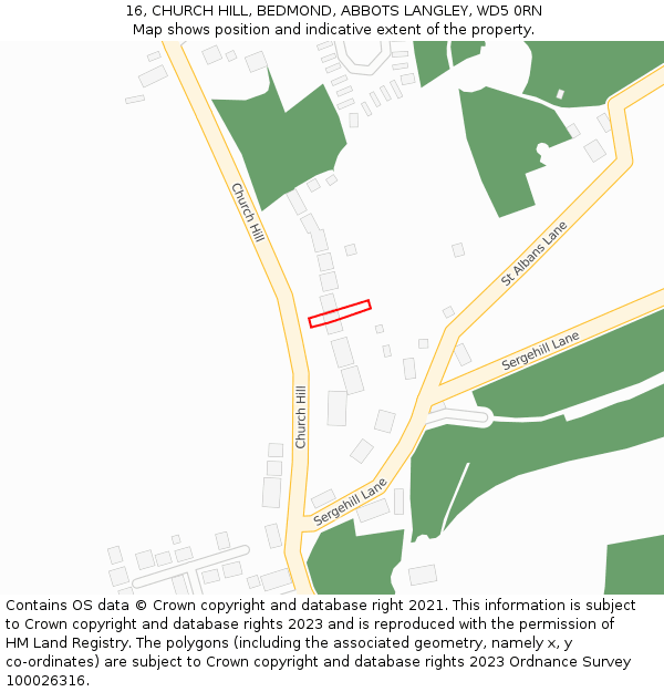 16, CHURCH HILL, BEDMOND, ABBOTS LANGLEY, WD5 0RN: Location map and indicative extent of plot