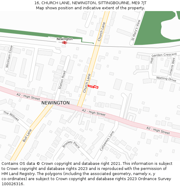 16, CHURCH LANE, NEWINGTON, SITTINGBOURNE, ME9 7JT: Location map and indicative extent of plot