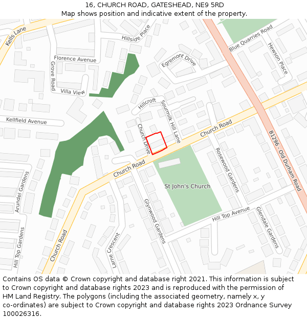 16, CHURCH ROAD, GATESHEAD, NE9 5RD: Location map and indicative extent of plot