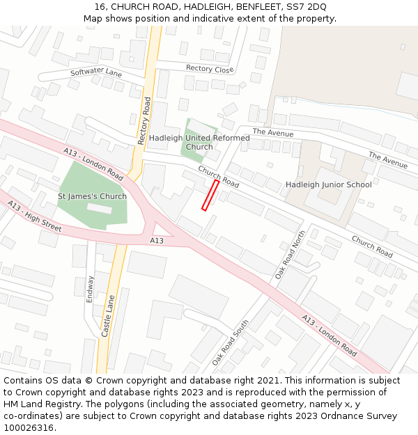 16, CHURCH ROAD, HADLEIGH, BENFLEET, SS7 2DQ: Location map and indicative extent of plot