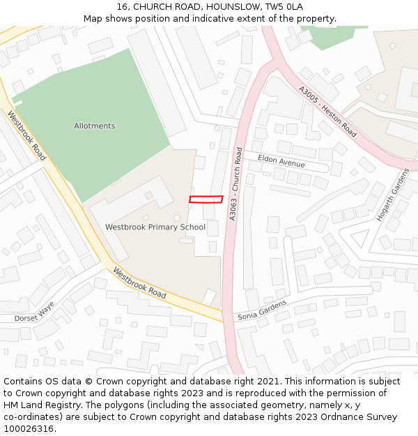 16, CHURCH ROAD, HOUNSLOW, TW5 0LA: Location map and indicative extent of plot