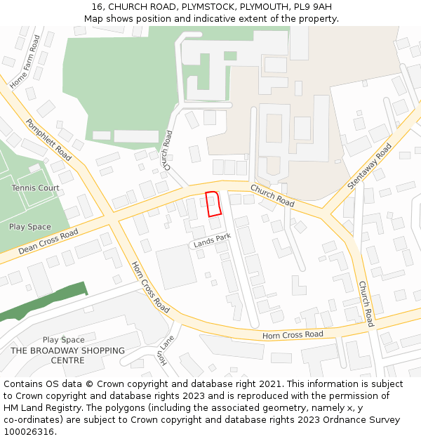 16, CHURCH ROAD, PLYMSTOCK, PLYMOUTH, PL9 9AH: Location map and indicative extent of plot