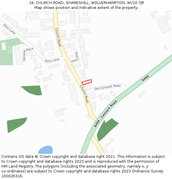 16, CHURCH ROAD, SHARESHILL, WOLVERHAMPTON, WV10 7JR: Location map and indicative extent of plot