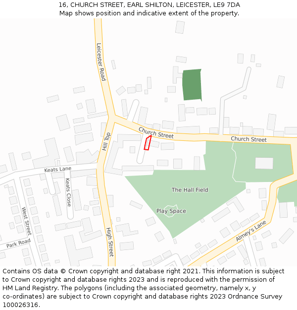 16, CHURCH STREET, EARL SHILTON, LEICESTER, LE9 7DA: Location map and indicative extent of plot