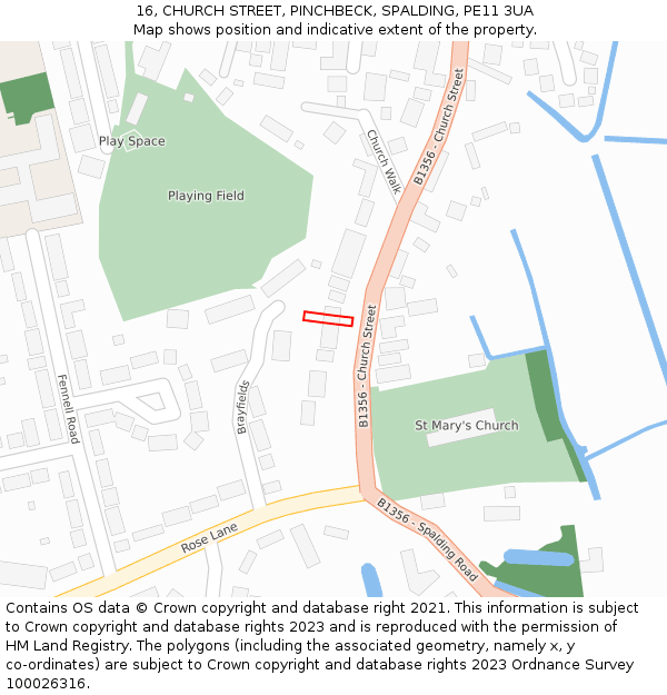 16, CHURCH STREET, PINCHBECK, SPALDING, PE11 3UA: Location map and indicative extent of plot