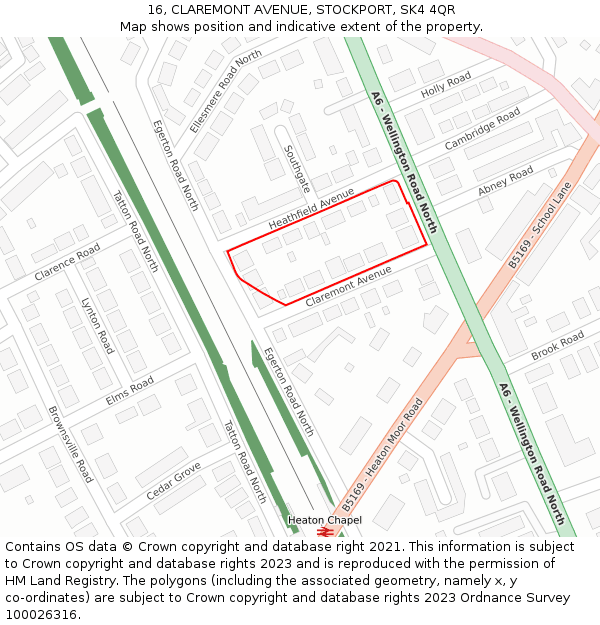 16, CLAREMONT AVENUE, STOCKPORT, SK4 4QR: Location map and indicative extent of plot