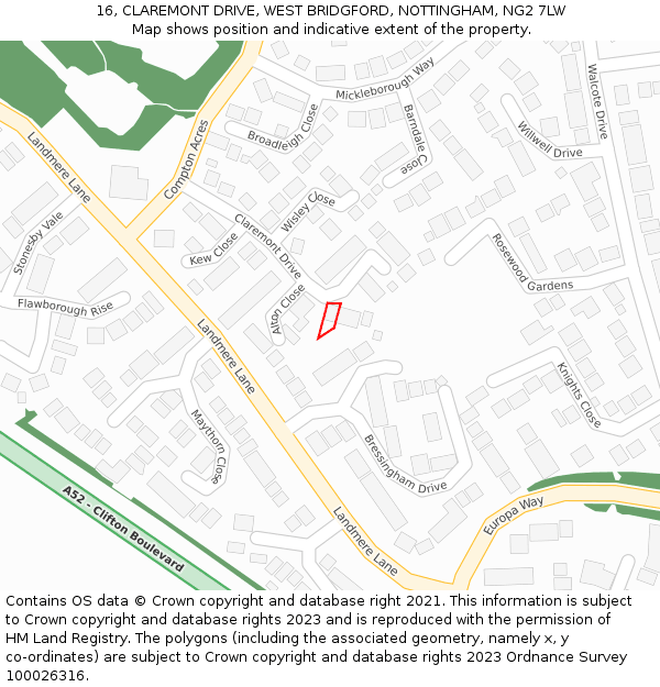 16, CLAREMONT DRIVE, WEST BRIDGFORD, NOTTINGHAM, NG2 7LW: Location map and indicative extent of plot