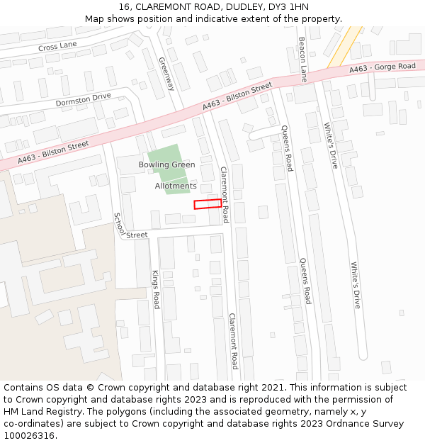 16, CLAREMONT ROAD, DUDLEY, DY3 1HN: Location map and indicative extent of plot