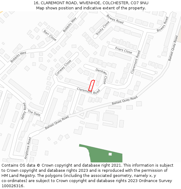 16, CLAREMONT ROAD, WIVENHOE, COLCHESTER, CO7 9NU: Location map and indicative extent of plot