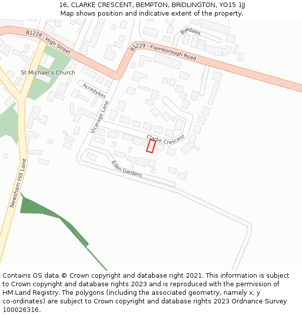 16, CLARKE CRESCENT, BEMPTON, BRIDLINGTON, YO15 1JJ: Location map and indicative extent of plot